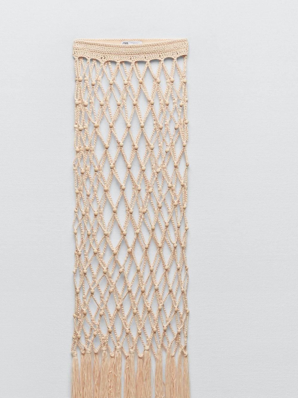 Zara Cream Crochet Open-Knit Fringe A-Line Skirt